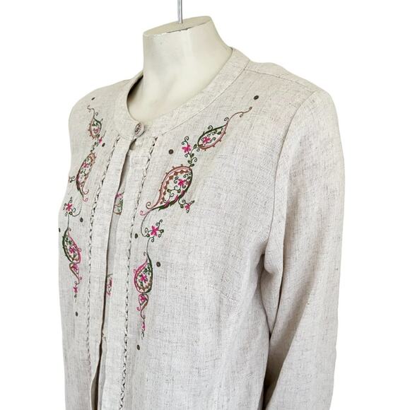 VTG NANCY BOLEN Flax Blend Embroidered Sleeveless Maxi Dress in Oatmeal SZ L - Picture 6 of 11